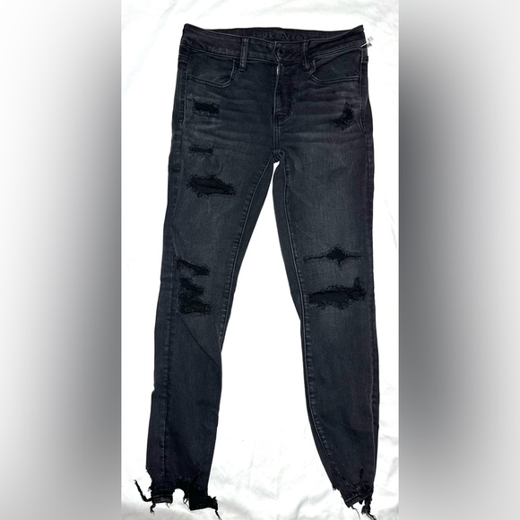 American eagle ripped skinny jeans size 8 high waist black - Picture 1 of 3